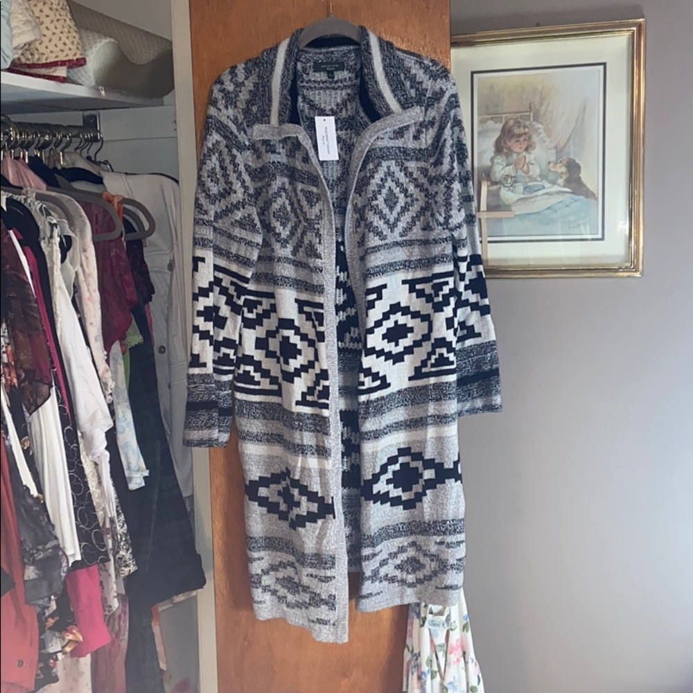 grey cardigan